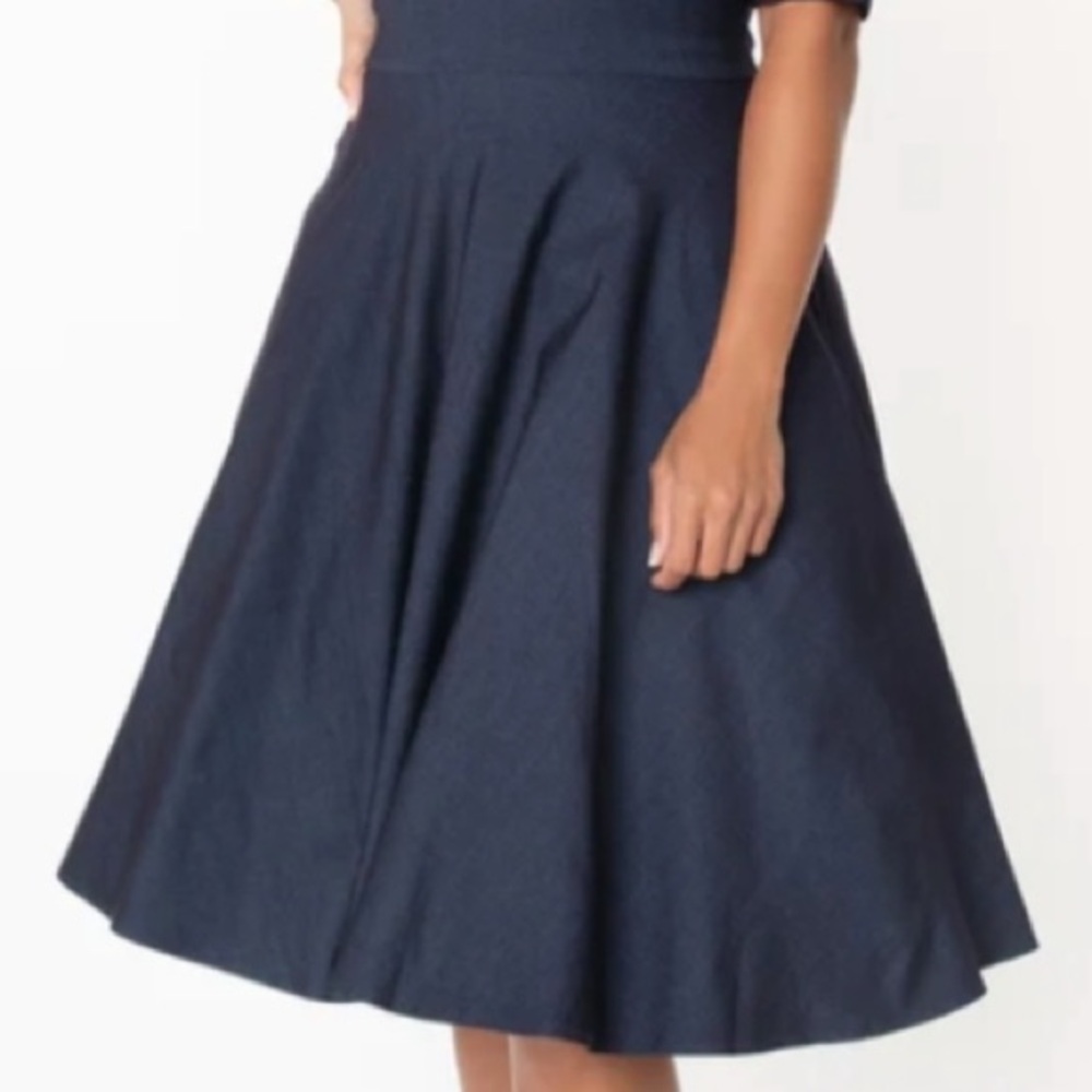 NWT Unique Vintage Delores Retro Swing Dress in dark navy denim color size 18/2X - Picture 4 of 6